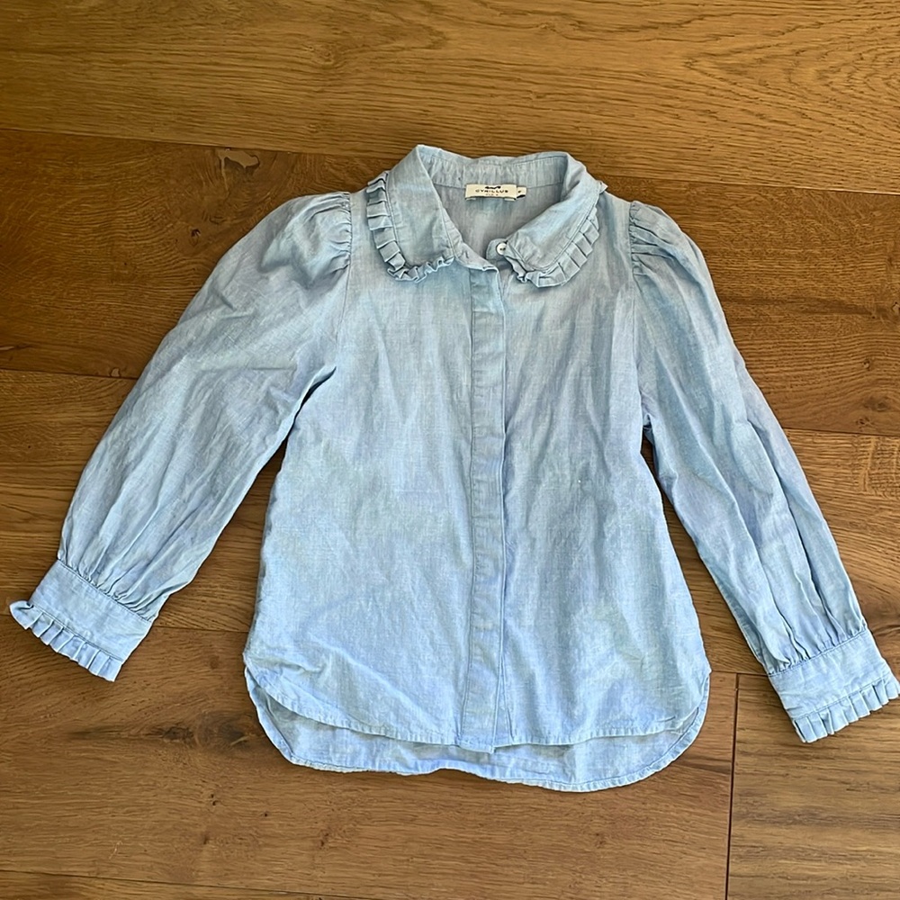 Cyrillus blue ruffle collar long sleeve